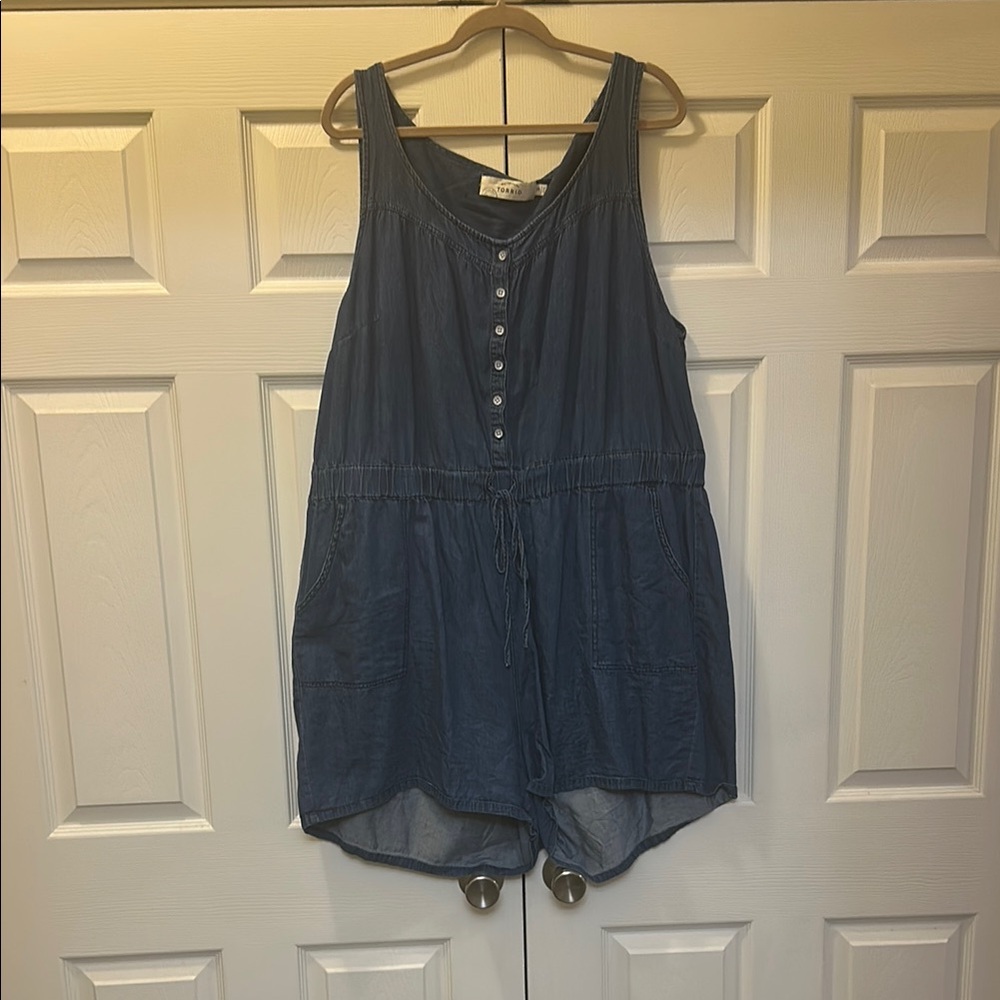 Denim Button-Down Romper - 3X